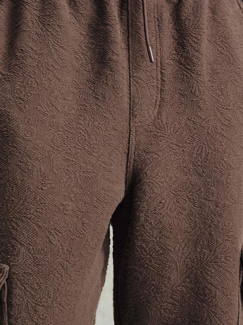 Giesto Beaver Brown GIESTO Relaxed Fit Textured Drawstring Waist Pants for Men | Best Price UAE